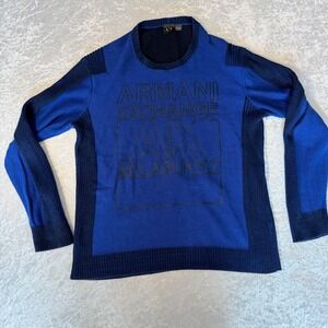 Armani Exchange AX Milano NYC Mens Sweater Long Sleeve Blue Black XXL